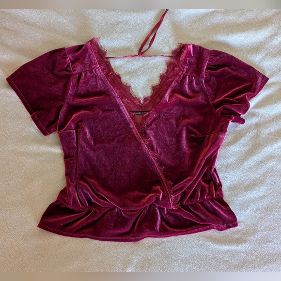 Abercrombie & Fitch Tops - !!SOLD!! XL Gothic Dark red / Burgundy Velvet Abercrombie & Fitch top with Lace